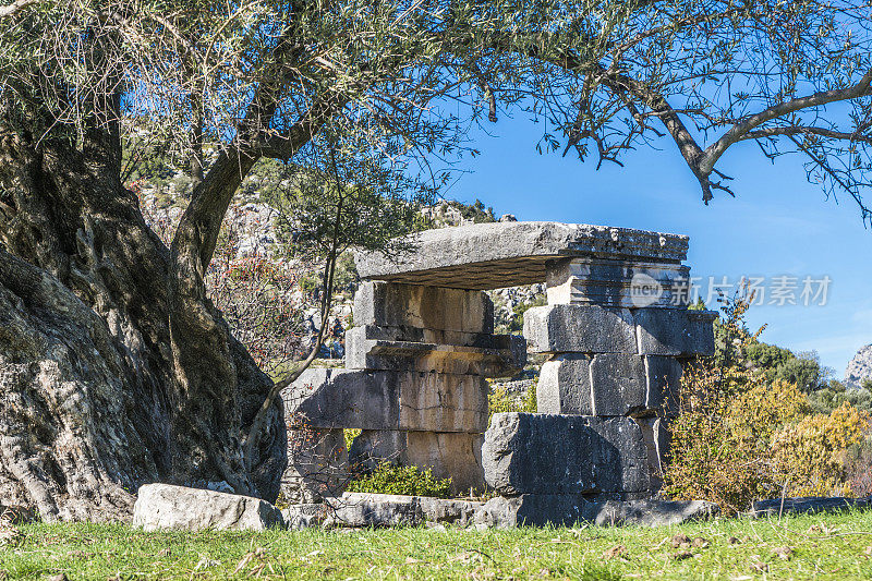 来自Dodurga村的Sidyma古城。Fethiye, Mugla，土耳其。